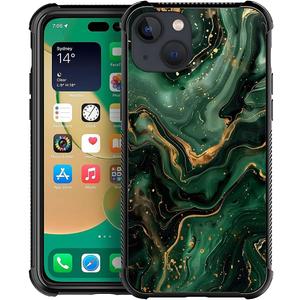 DAIZAG Compatible with iPhone 14 Case,Green Gold Marble Four Corners with Bumpers Anti-Slip Shock Absorbing Protective Cover