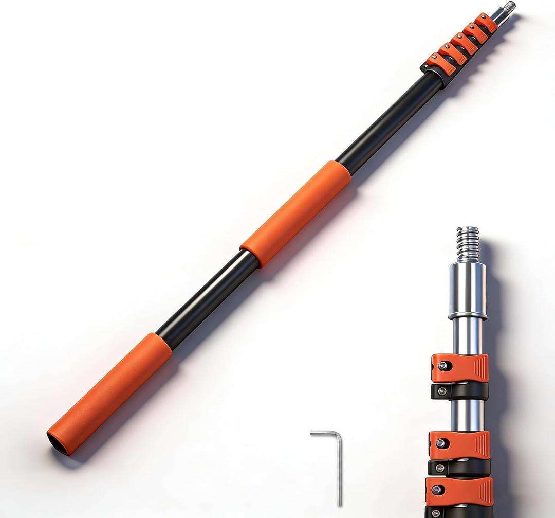 12FT Telescopic Extension Pole, Flip-Lock & Screw Dual Locking Extendable Pole, Multi-Purpose Paint Roller Extension Pole for Painting & Cleaning