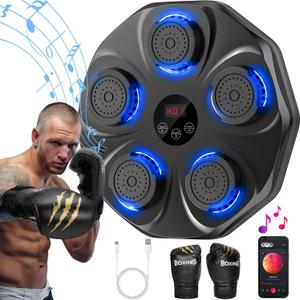 TGLLM Music Boxing Machine, Interactive Punching Trainer with Boxing Gloves, Large Size Wall Mounted Electronic Boxing Target for Adult Kids, 9 Modes & 9 Speeds