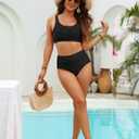 VIMPUNEC High Waisted Bikini Sets for Women Two Piece Tummy Control Swimsuits Sporty High Cut Bathing Suit (Black, L)