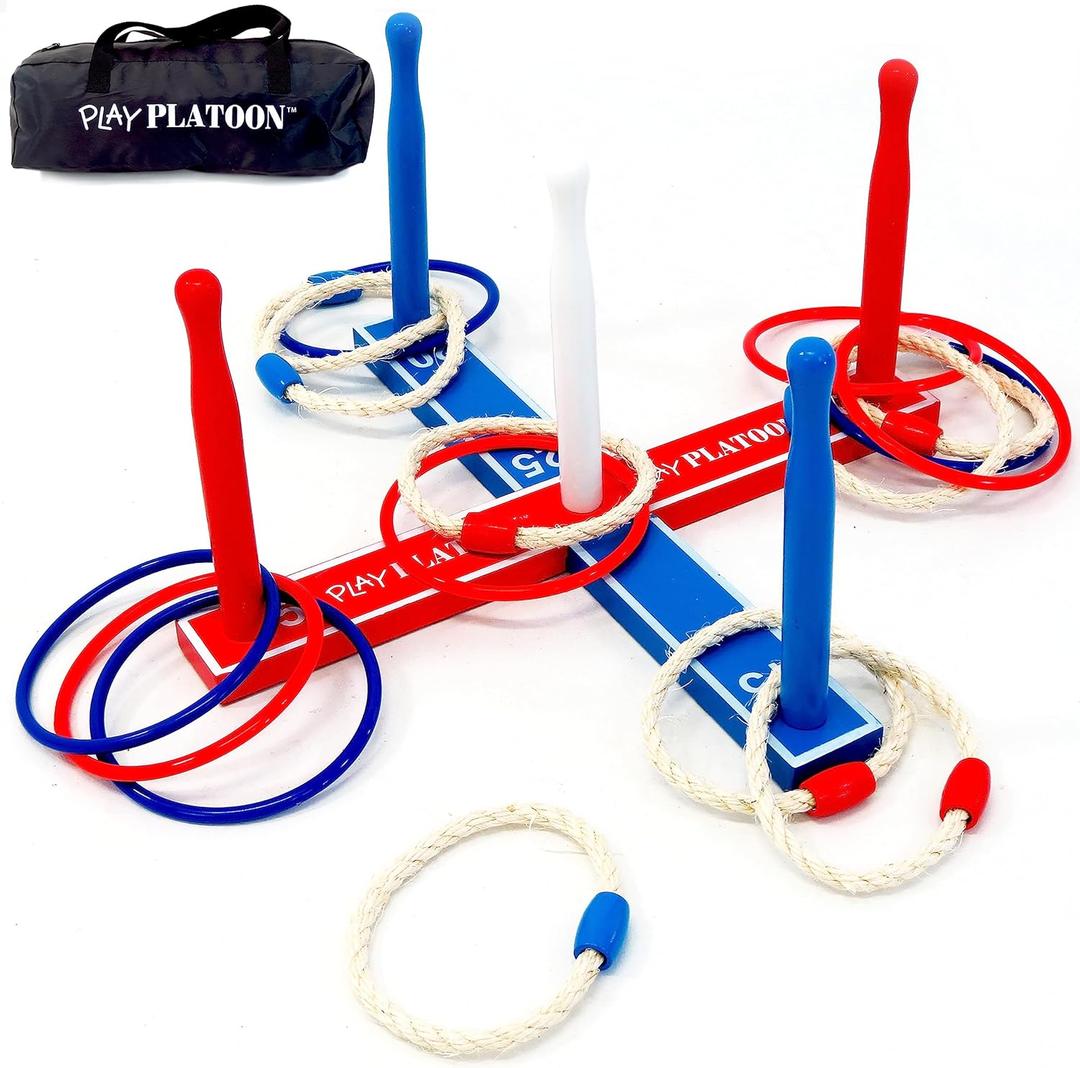 Play Platoon Ring Toss Game - Backyard Games for Kids - Includes 8 Rope & 8 Plastic Rings and Carry Bag (Complete Game Set)