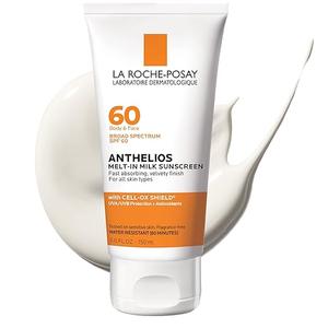 La RochePosay Anthelios MeltIn Milk Sunscreen SPF 60, Sunscreen For Body & Face, Broad Spectrum SPF + Antioxidants, Oil Free, Lightweight & Fast Absorbing, Oxybenzone Free