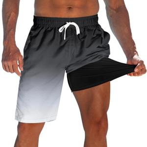 westwolf Men's Swim Trunks with Compression Liner 9" Quick Dry Board Shorts (Gray, L)