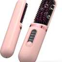 Cordless Hair Straightener for Women, Go Brush Pro, Mini Rechargeable Electric Hot Straightener, Portable Heated Straightening for Travel, Negative Ion Thermal Brush (Pink)