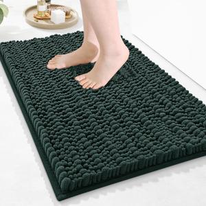 Arotive Luxury Bathroom Rugs 30x17, Extra Soft Thick Absorbent Shaggy Chenille Bath Rugs, Non-Slip Machine Wash Dry, Bath Mats for Bathroom Floor, Tub and Shower, Home Decor Accessories, Dark Green