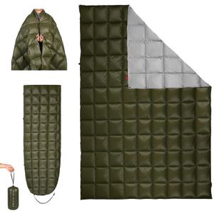 Down Camping Blanket - Lightweight, Packable, Warm & Puffy Outdoor Travel Quilt for Sleep, Hiking, Backpacking, Stadium, Festivals, Water-Resistant Sleeping Bag 55"x79"