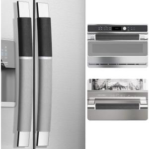 MRKG Refrigerator Door Handle Covers, Set of 4, Washable Without Fading or Cracking, Keep Your Kitchen Appliance Clean from Smudges, Drips, Food Stains, Oil. (Black, Grey)