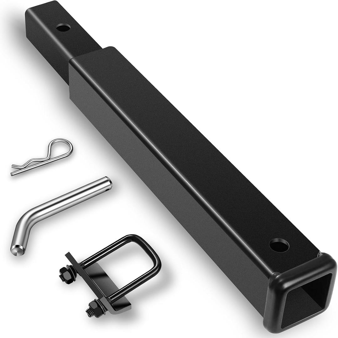 18 Inch Hitch Extender, 2-Inch Receiver 3,500 Lbs, Black, Boat Trailer Extension with Anti Rattle Hitch Tightener