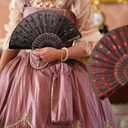 2 x Jetec 2 Pieces Lace Spanish Fan, Foldable Hand Fan for 1920s Dancing Costume, Spanish Flamenco Gift, Photo Props, Prom, Wedding Decorations(Red, Black)