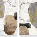 Modern Abstract Canvas Wall Art: Neutral Gray Brown Black Color Block Picture Minimalist Lines Painting Geometric Aesthetic Artwork for Bedroom Living Room Home Office 16" x 24" x 2 Panel