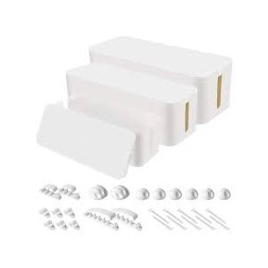 Cable Organizer Box Set of Three, Power Cover Cord Holder Surge Protector for Desk (White)