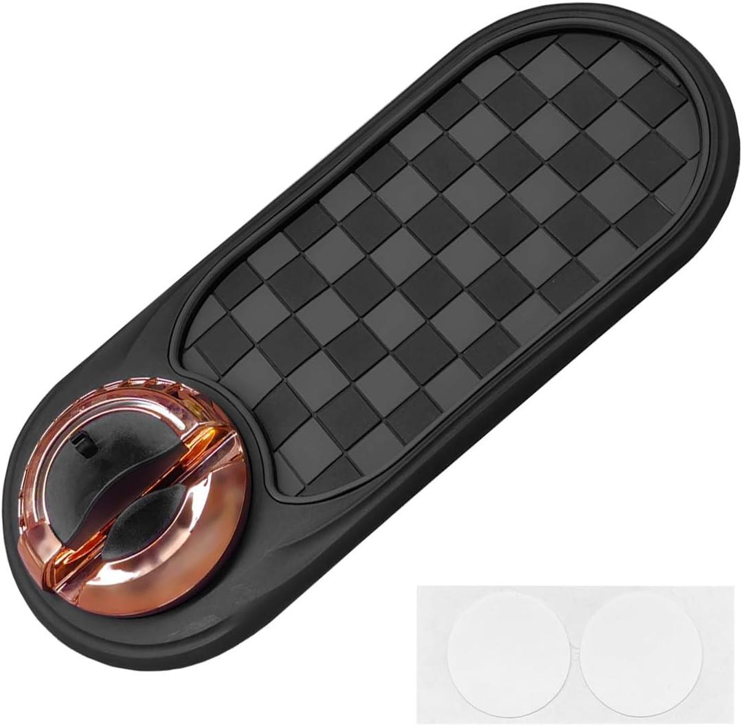 Multifunction Car Anti-Slip Mat, Rotatable Vehicle Phone Holder with Temporary Parking Number, Universal Auto Dashboard Organizer Pad Accessory for Phones, Sunglasses, Keys (Grey/Gold)