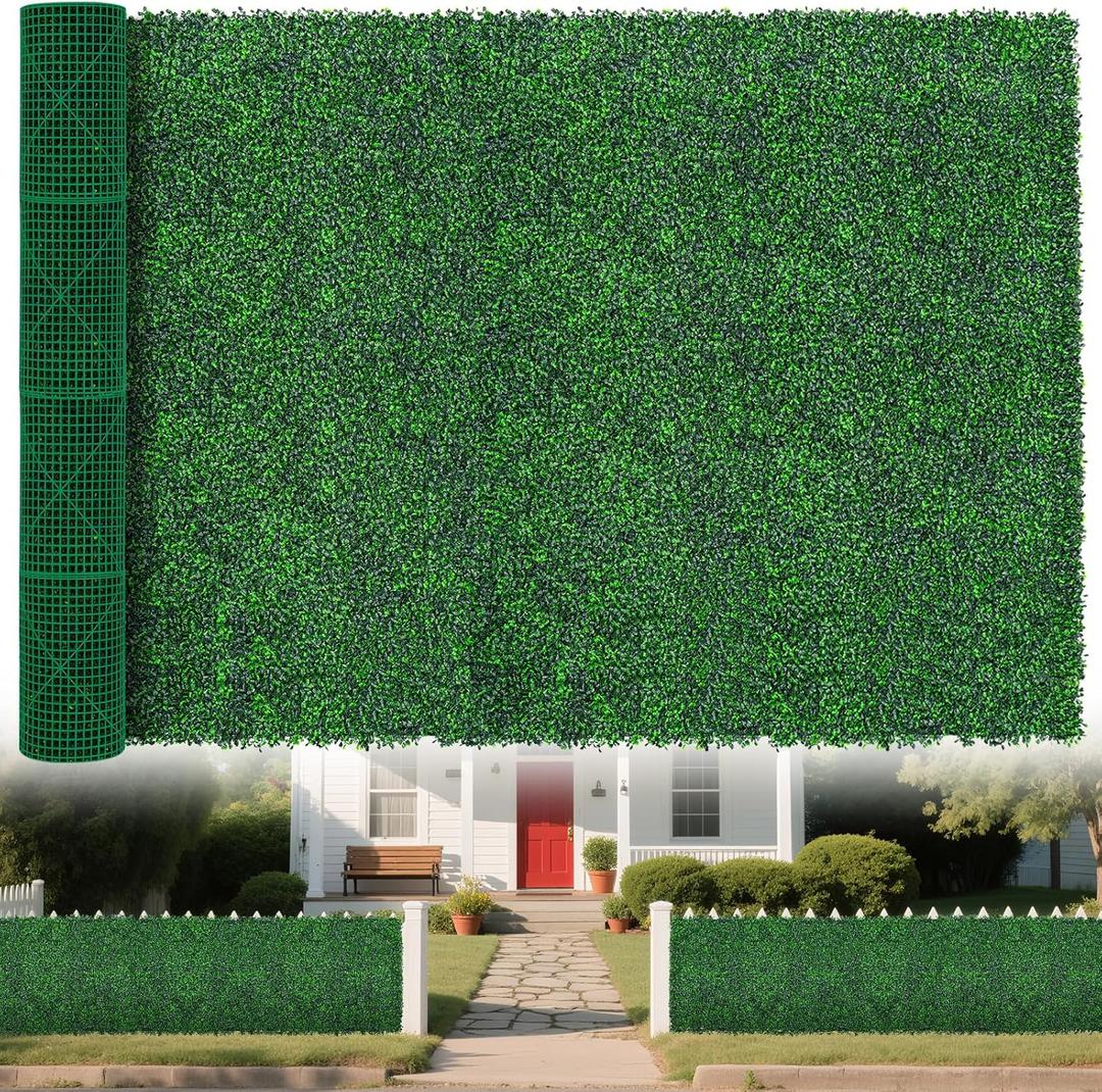 Artificial Greenery Wall Roll,71"x 144"(72 sq.ft) UV-Anti Faux Boxwood Roll Panels Greenery Backdrop, Vine Leaf Fence Panels for Garden Fence Covering Privacy, Outdoor Indoor Home Decor