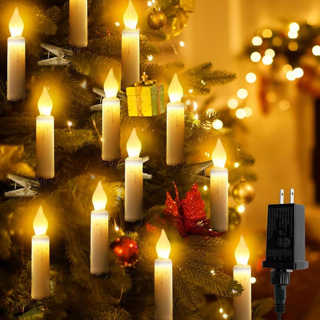 Christmas Tree Flameless Candles Lights, 50pcs Flickering Lights with Clip, 8 Lighting Modes Timer for Xmas Tree Decoration
