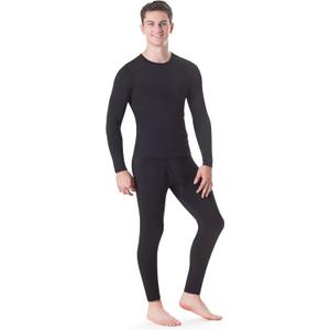 Rocky Thermal Underwear Men Long Johns Men Thermal Underwear Thermals Mens Base Layer Mens Thermals Top and Bottom Set (Black, L)