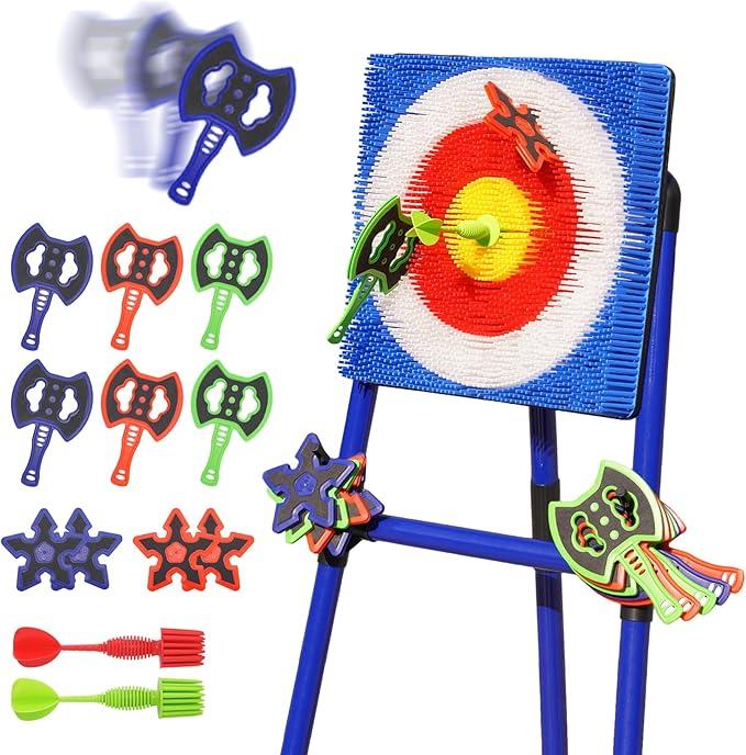 Axe Throwing Game for Backyard with Bristle Target & 12 Throwing Axes Set, Indoor & Outdoor Games for Adults, Kids & Family, Yard Games Toys, Axe Throwing Target,Dart Board,Carnival Games