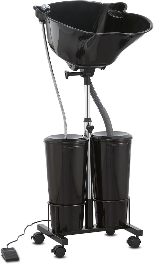 Portable Shampoo Bowl with Electric Pump (Pack of 1) | Adjustable Basin Height, Dual-Bucket Design with Drain Hoses | Home & Barber Use | (Big-Black)