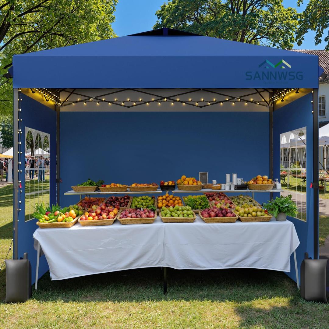 12X12 Pop Up Canopy Tent with 3 Sidewalls,Easy Up Canopy,Commercial Instant Shelter,Heavy Duty One Person Set Up Event Tent,Blue