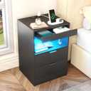 Gadroad LED Nightstand with Charging Station, Bedside Table with 3 Drawers and LED Lights, End Table Sofa Couch Side Table with Pull-Out Shelf, Black
