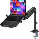 WALI Laptop Desk Mount for 15.6 inch Notebook, Fully Adjustable Single Monitor Arm with Laptop Holder for 32 inch Screen, Laptops Stand with Ventilated Tray, Up to 22 Lbs, (GSDM00LP), Black
