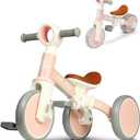 LOL-FUN Baby Balance Bike for 1 2 Year Old Boys Girls Gift, 4 in 1 Kids Tricycle for Toddlers 1-3 with Easy Assembly Removable Pedal (Light Pink)