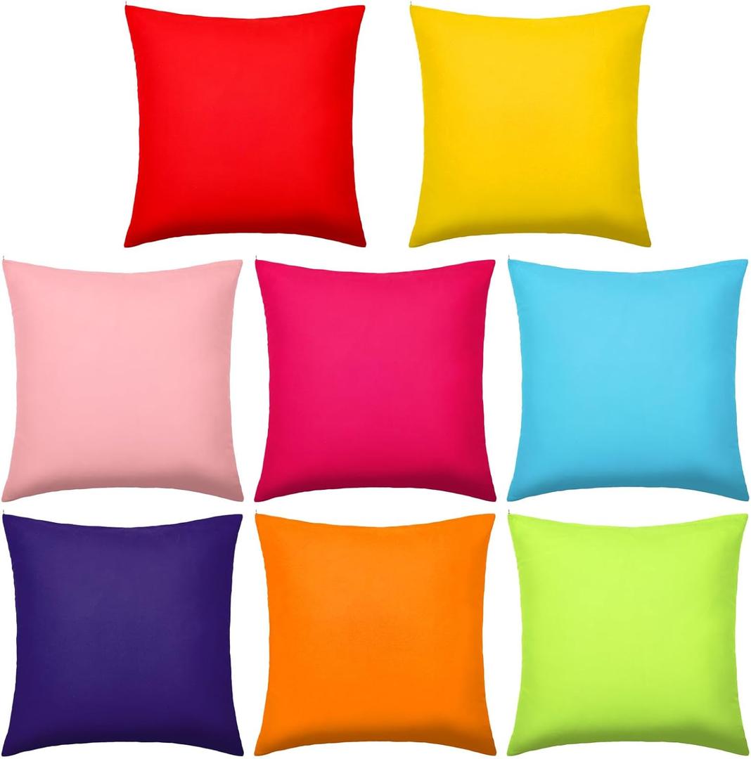 Preboun 8 Pcs 18 x 18 Inch Fresh Colors Decorative Throw Pillow Covers Mixed Solid Color Square Pillow Cases Colorful Cushion Cover for Classroom Couch Bedroom Patio Garden (Covers Only)