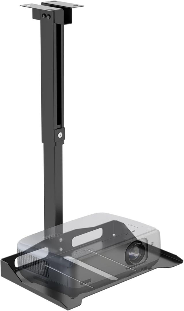 WALI Projector Ceiling Mount Tray, Height Adjustable Wall Mount Holder for Projectors, Hidden Cable Management, Fits Projectors up to 22lbs, 13.7" x 8.6" Platform, Black (PM-005-B)
