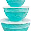 TP Mixing Bowl Set with Lids, Melamine Nesting Bowls Set for Pasta Baking Salad Mixing, Set of 3, Glossy Turquoise (Teal)