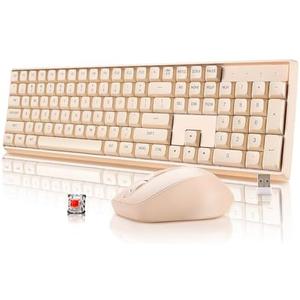 darkFlash Wireless Mechanical Keyboard and Mouse for Office, 106 Keys Full-Size Keyboard and Mouse Combo, Linear Red Switches for Windows/Mac Computer Office Desktop Laptop(GK104) (Milk Tea)