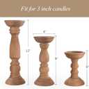 Farmhouse Wooden Candle Holders for Pillar Candles Set of 3, Rustic Wood Candle Holder Table Centerpiece Decor, 12'' 9'' 6'' Vintage Tall Candle Stand Decorative, Brown