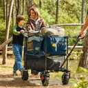 TIMBER RIDGE Push & Pull Double Decker Wagon, 400L Large Capacity Heavy Duty & 450lb Load, Collapsible Cart with All-Terrain Wheels & Brakes, 54 Extended Foldable for Sports, Beach, Camping, Blue