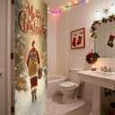 Merry Christmas Door Cover Banner, Winter Xmas Santa Claus Snowy Forest Front Door Cover Seasonal Holiday Party for Porch Entryway Wall Hanging Decoration, 35 * 79 Inch