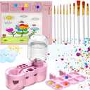 Paint Station - paint brush cleaner with 10 Paint Brushes and 2016 Inch Silicone Painting Mat, Reusable Art Supplies for Kids, Adults & Beginners - Perfect for Watercolor, Acrylic, Oil Painting(Pink)