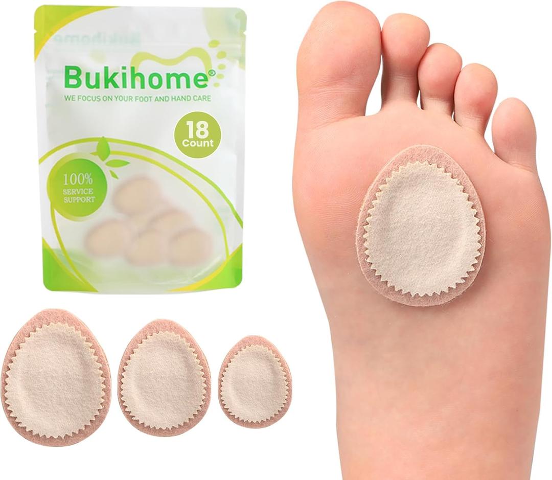 Bukihome Extra Thick Callus Remover,Felt Callus Pads,Protect Calluses from Rubbing on ShoesReduce Foot and Heel PainSelf-Stick Pedi CushionsPack of 18,Multi-Size
