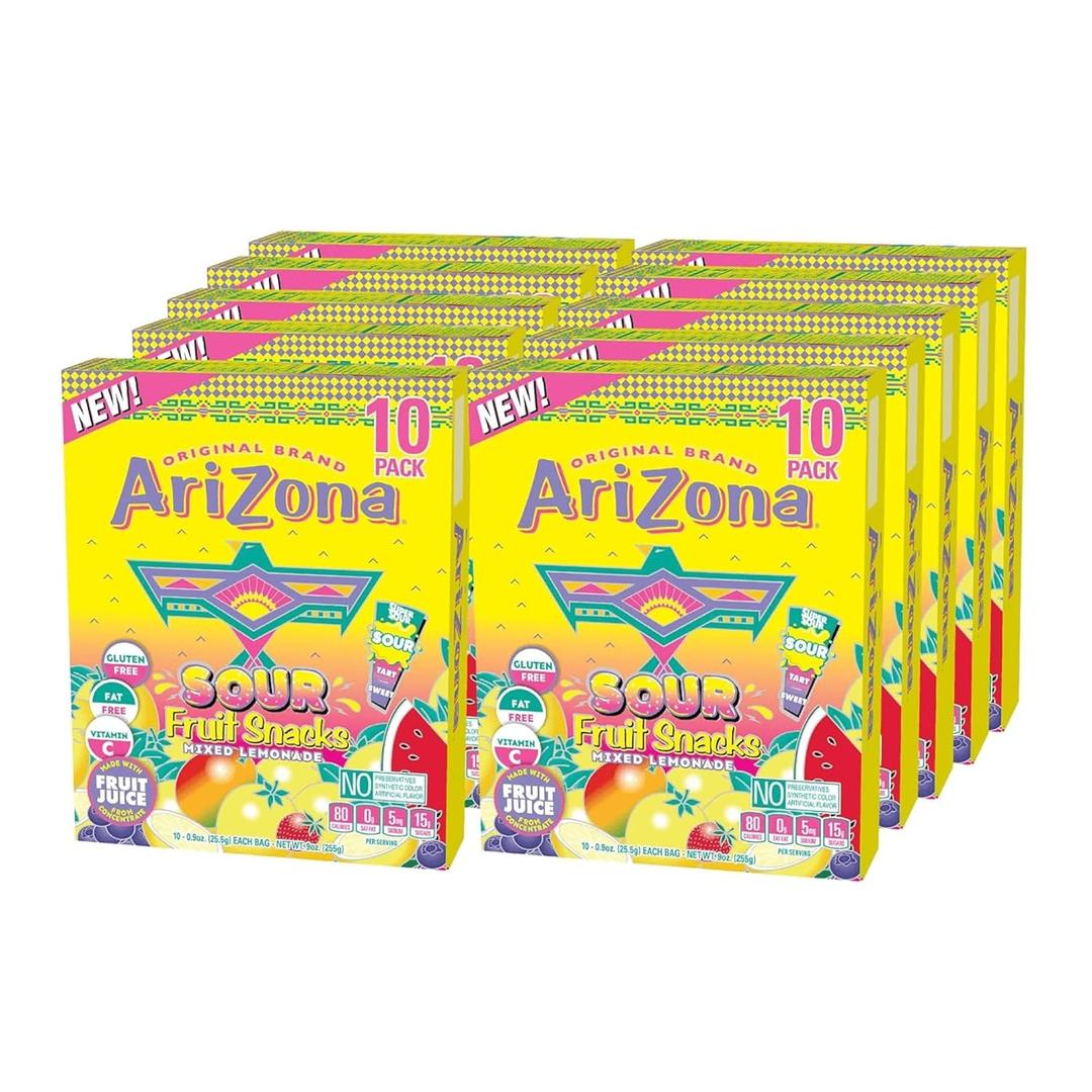 AriZona Fruit Snacks, Sour Lemonade - 10 Boxes of 10 ct. 0.9oz Bags (Total 100 ct. 0.9oz Bags) - Gluten Free - Gummy Chews (EXP 11/11/25)