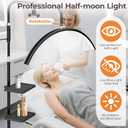 young master Half Moon Lash Light, 24W 1500LM Dimmable LED Floor Lamp with Adjustable Height for Lash Techs, Tattoo & Nail Artists, 4 Color Modes, Phone Holder & 2 Trays