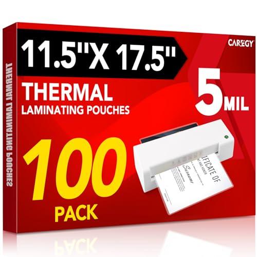 CAREGY 100 Pack Laminating Sheets, Hold 11 x 17 Inch Sheet, 5 Mil Clear Thermal Laminating Pouches 11.5 x 17.5 Inch Lamination Sheet Paper for Laminator, Round Corner
