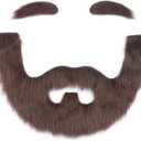Miss U Hair Fake Mustache and Eyebrows Self Adhesive Fake Beard Costume Facial Hair for Cosplay Halloween Party (Brown)