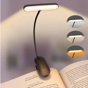 Elampros Rechargeable Book Light for Reading in Bed – 14 LED Book Light with 3 Color Temperatures, Stepless Dimming, Up to 80 Hours Runtime, 360° Rotatable Clip – Perfect for Book Lovers, Grey