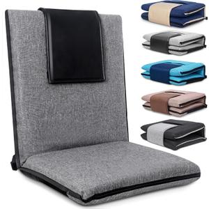 FASTMOMENT Floor Chair with Back Support 14-Position Adjustable Floor Chair Portable Ground Seating for Adults & Kids Foldable Meditation Seat with Japanese KOYO Bearings & Washable Linen Cover (Grey), 17.32 in x 34.25 in x 2.75 in
