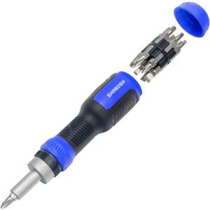 SHARDEN Ratcheting Screwdriver 13-in-1 Ratchet Screwdriver Set Multi Bit Screw Driver All in One Screwdriver with Torx Security, Flat Head, Phillips, Hex, Square and 1/4 Nut Driver (Blue)