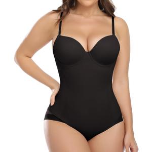 JOYSHAPER Bodysuit with Built in Bra for Women Tummy Control Shapewear Backless Shapewear Top Slimming Body Shaper (Large, #1 Black)