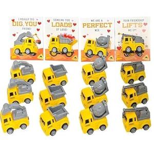 Valentines Day Gifts for Kids with Cards  24PCS Construction Vehicles Toys Card Bulk  Kids School Party Favor, Classroom Exchange Prizes, Boys Girls Age 3+