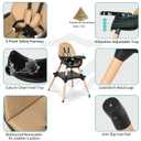 6 in 1 High Chair for Babies & Toddlers, Convertible Wooden Baby Highchair, Table and Chair Set, Baby Feeding Chair, 5-Point Adjustable Harness/4-Position Removable Tray& PU Seat Cushion (Black)