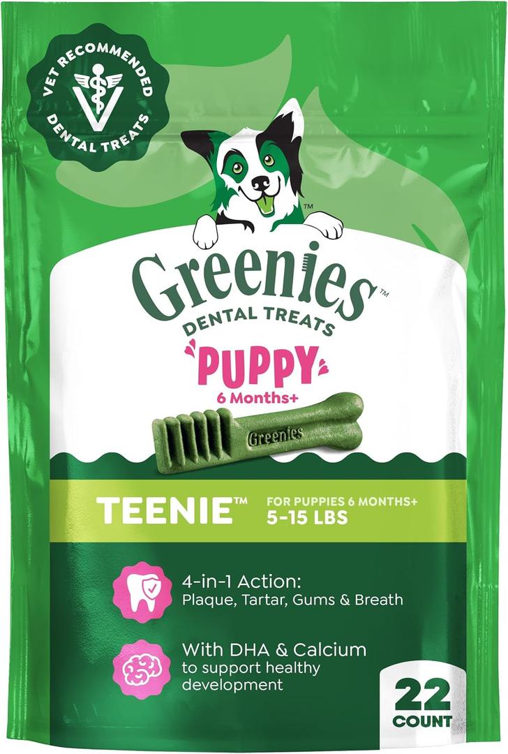 6 x Greenies Dog Treats Veterinarian-Recommended Natural Dental Puppy Treats Teenie Size, 6 oz. Pack, 22 Count (EXP 12/11/27)