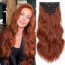 Clip in Hair Extensions 6 PCS Natural Soft Hair Blends Well Hair Extensions 20 Inch Auburn Long Wavy Hairpieces for Women