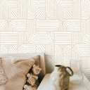 Modern Peel and Stick Wallpaper Boho Contact Paper for Cabinets Drawers Beige and White Striped Geometric Self Adhesive Wallpaper for Bedroom Bathroom Wall Decor Neutral Vinyl 17.3inW 78.7inL