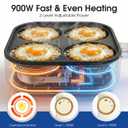 Electric Egg Pan Nonstick: No Stove Needed 900W Granite 4-Cup Omelette Pan with 2 Power Adjustable, Breakfast Non Stick Frying Pans Skillet for Eggs, Pancakes, Crepes, Plett and More
