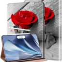 KEFBWAO Case for iPad Pro 13 Inch (M5) 2025/ (M4) 2024, Auto Wake/Sleep Multi-Angle Flip PU Leather Cover Case Supports Pencil Pro and Pencil(USB-C), Red Rose