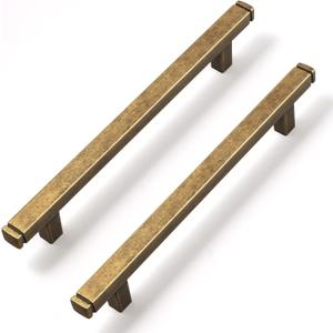 Goo-Ki Vintage Brass Drawer Handles 5 in (128mm) Hole Centers Straight Bar Pull,6-Pack Antique Bronze Solid Cabinet Handles for Kitchen Cabinets and Dresser Drawers 1814-128-GT (5 Inch Hole Centers, Antique Brass)